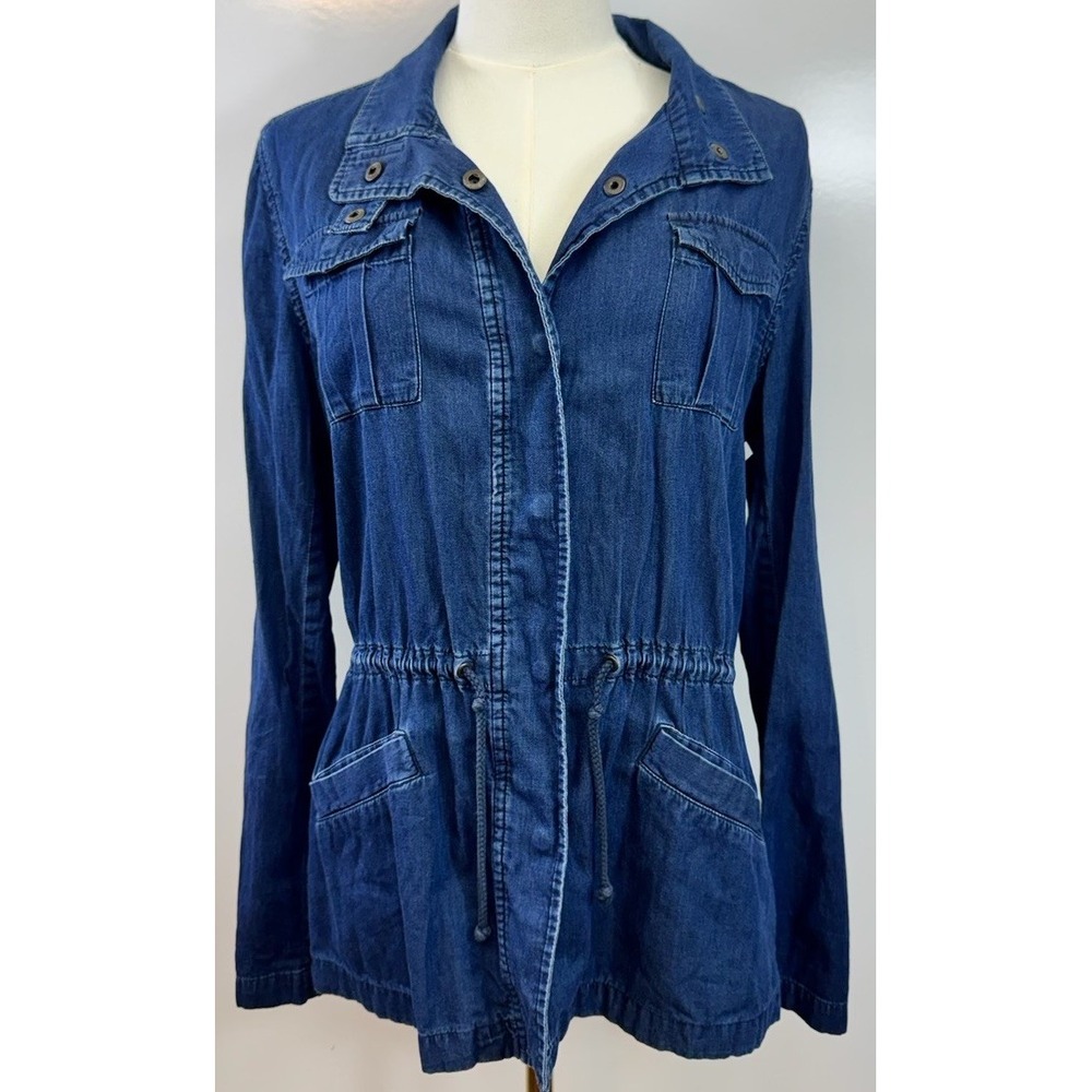 Banana Republic Womens L Cotton Denim Utility Jacket Drawstring Roll Tab